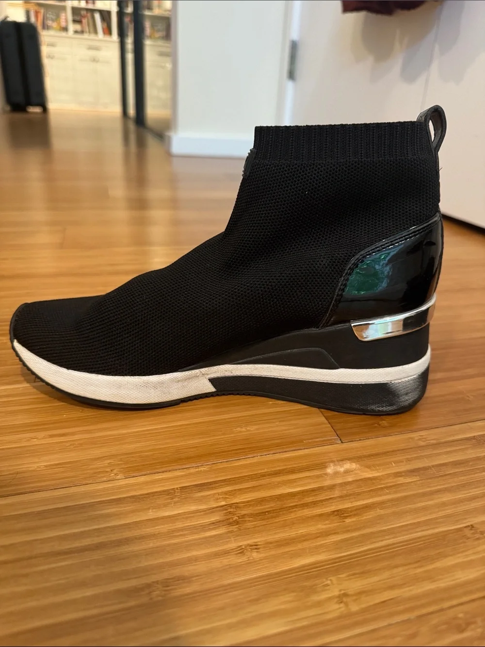 Michael Kors Black Knit Sock Sneakers with White Sole